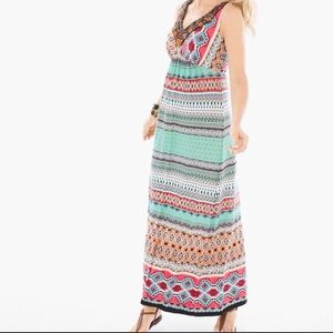 ⚫️ Chico's Multi Print Embellished Stretch Maxi Dress Size 1 (Small)